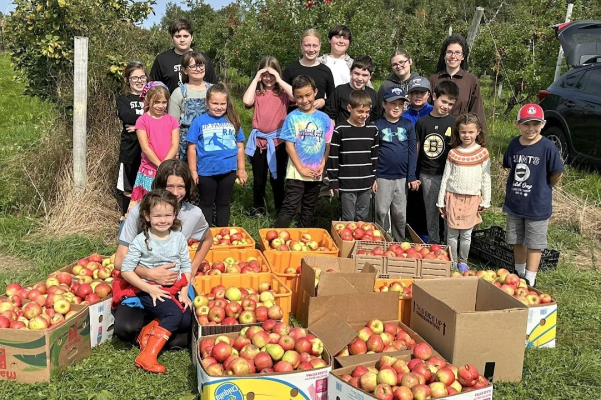 Students with apples