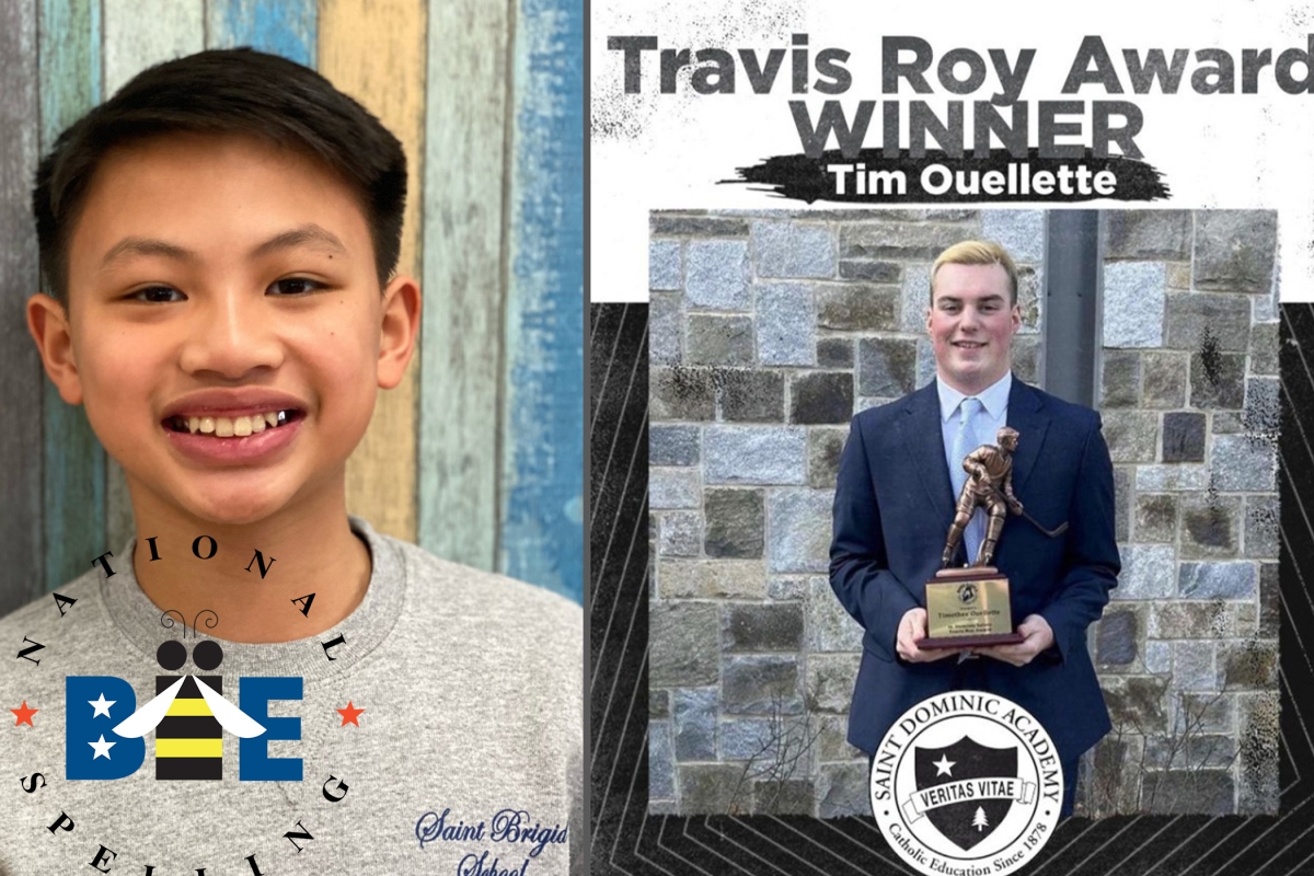 Maine students with spelling and hockey awards