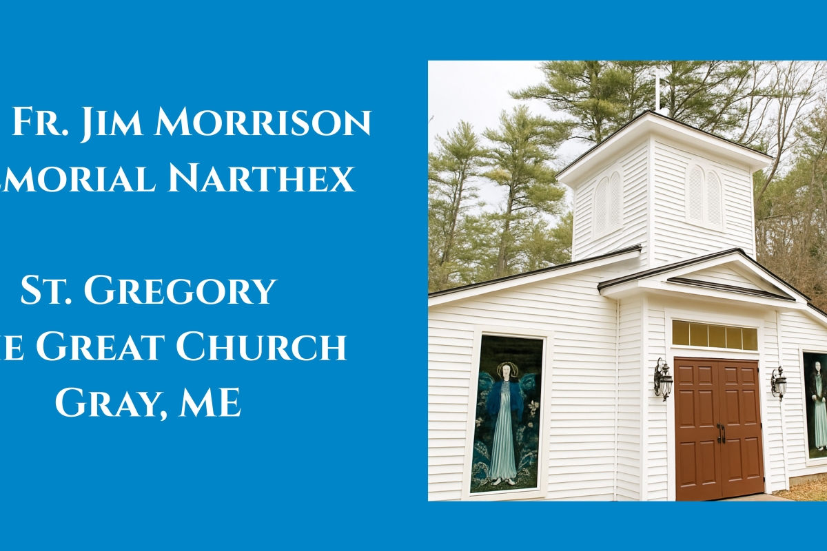 Fr. Jim Morrison narthex blessing with church photo